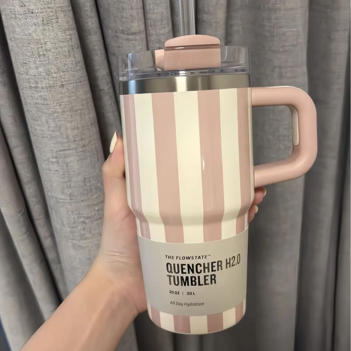 جديد مخطط 20 أوقية مقبض سيارة كوب 304 ترمس من الفولاذ المقاوم للصدأ كوب المحمولة كوب بقشة زجاجة ماء الموضة التخييم فنجان القهوة