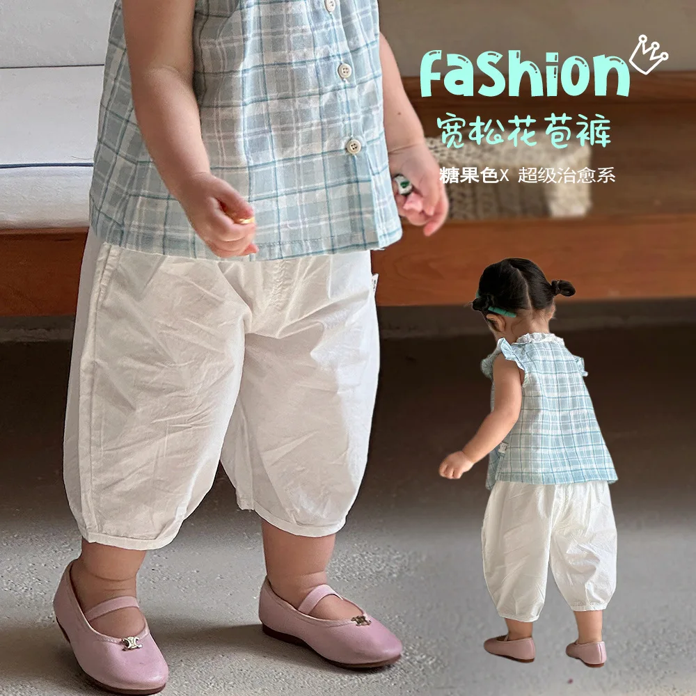Kids Summer Solid Cotton Lantern Shorts Loose Thin Breathable Soft Comfortable Harem Toddler Boys Girls Daily Outdoor Wear