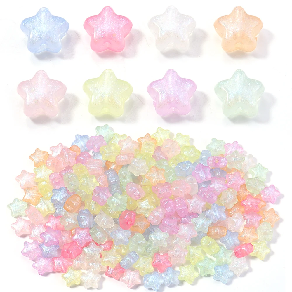 100 stücke 10mm Meerjungfrau Farbe Glänzende Stern Perlen Acryl Lose Spacer Perlen Für Schmuck Machen Diy Charms Armband Halskette zubehör