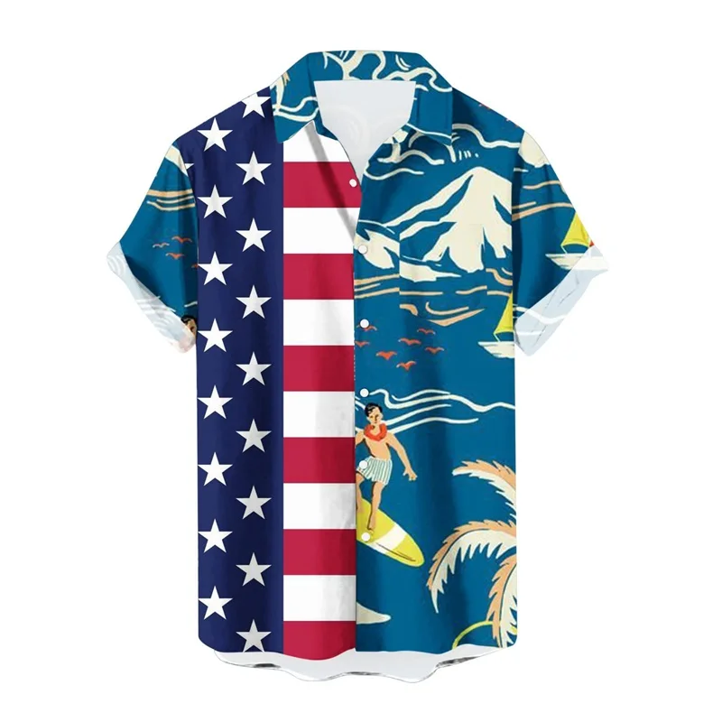 Camisas hawaianas divertidas para hombre, estampado 3D, gráfico del Día de la independencia, camisas con botones, manga corta, vacaciones tropicales, playa, Aloha