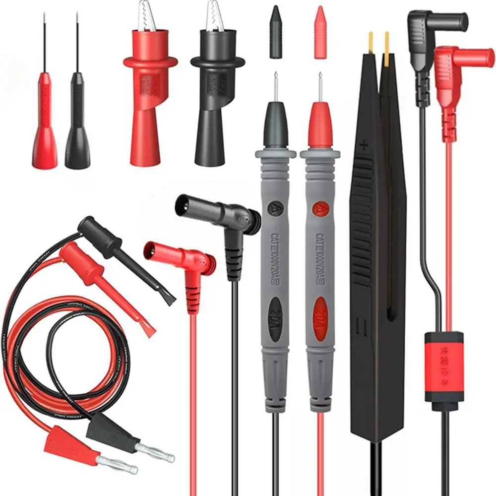 Multimeter Test Leads Kit with Replaceable Probes Set, Banana Plug to Test Hook Leads, Alligator Clips and Wire Piercing Probes