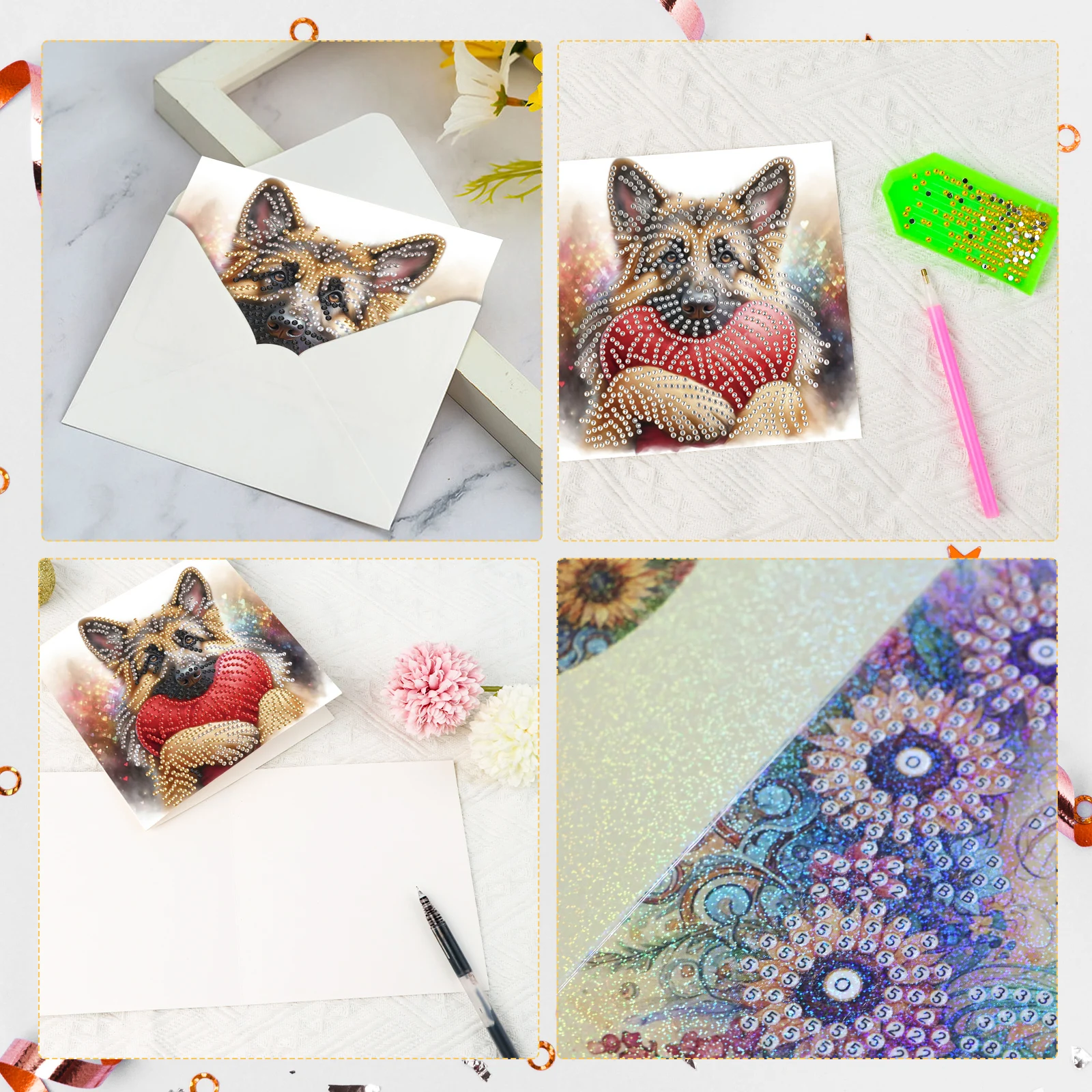 6Pcs Diamond Painting Greeting Cards Kit,DIY Lovely dogs Handmade Festival Greeting Diamond Art Birthday Creative Cards - view 4
