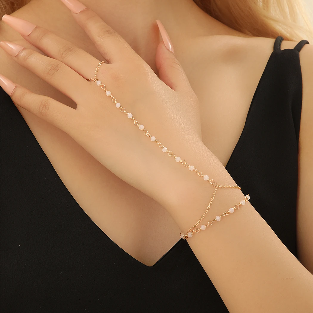 Cxwind Exquisite and fashionable Gold laser plated palm chain Gold Rosary Hand Chain Slave Bracelet gave her an anniversary gift