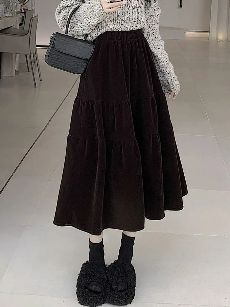 

2025 New Women's Midi Skirt Spring Autumn Loose Slimming High Waist A-Line Mid-Length Skirt
