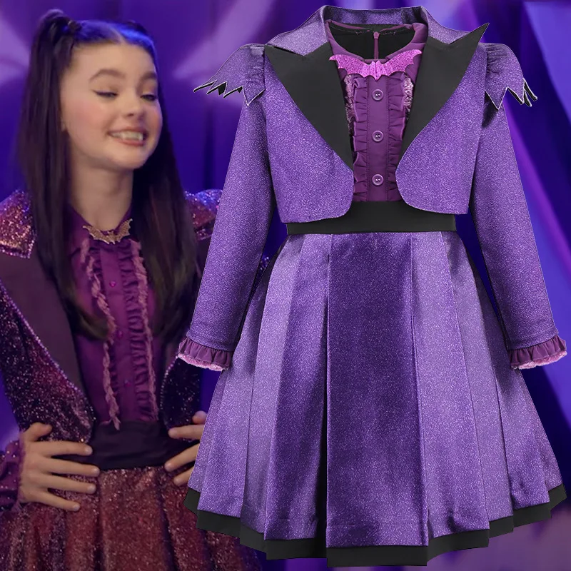 الفتيات Vampirina في سن المراهقة مصاص دماء تأثيري حلي Vampirina الأرجواني Dess معطف طفل زي حفلة الهالوين