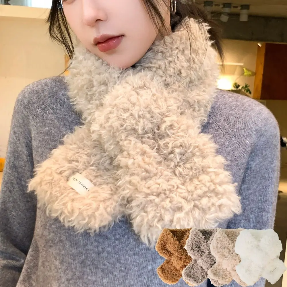 

Зимний теплый однотонный шарф с крестом из искусственного меха ягненка, утолщенный шейный шарф, теплый женский шарф для шеи
