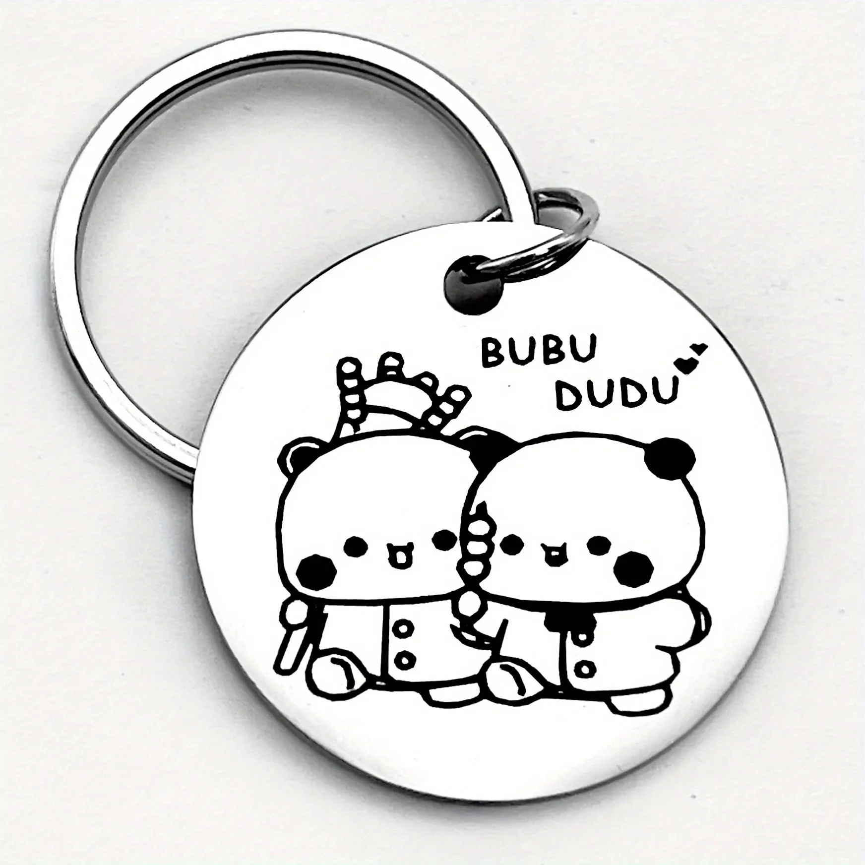 Bubu Dudu Love Bear Design Stainless Steel Keychain, Perfect Gift for Couples, Fashionable, Elegant and Cute Pendant Accessories