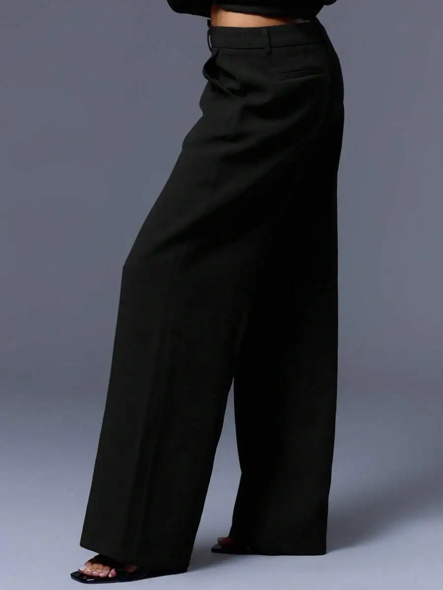 

Black Straight Leg Trousers Wide Leg Formal Casual Office Work Pants