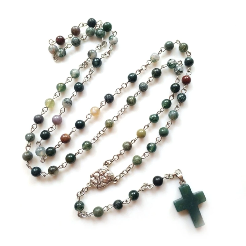 

Christian Church Natural AgatesCross Rosary Necklace Church Home Bedroom Decor