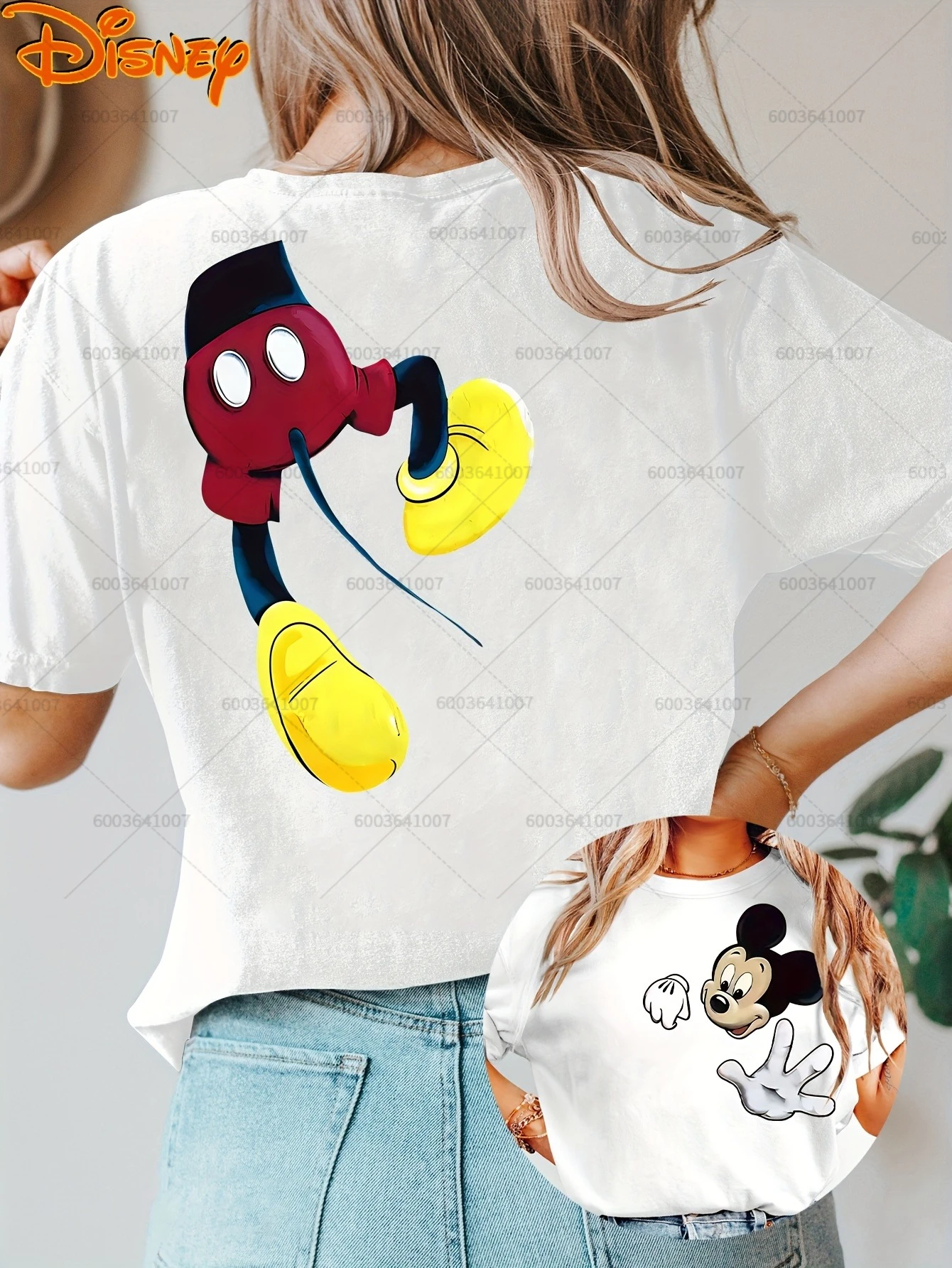 

Двусторонняя женская и мужская хлопковая футболка с Микки Маусом Disney, футболки с круглым вырезом, унисекс, женская одежда для пар, уличная одежда, летняя одежда больших размеров