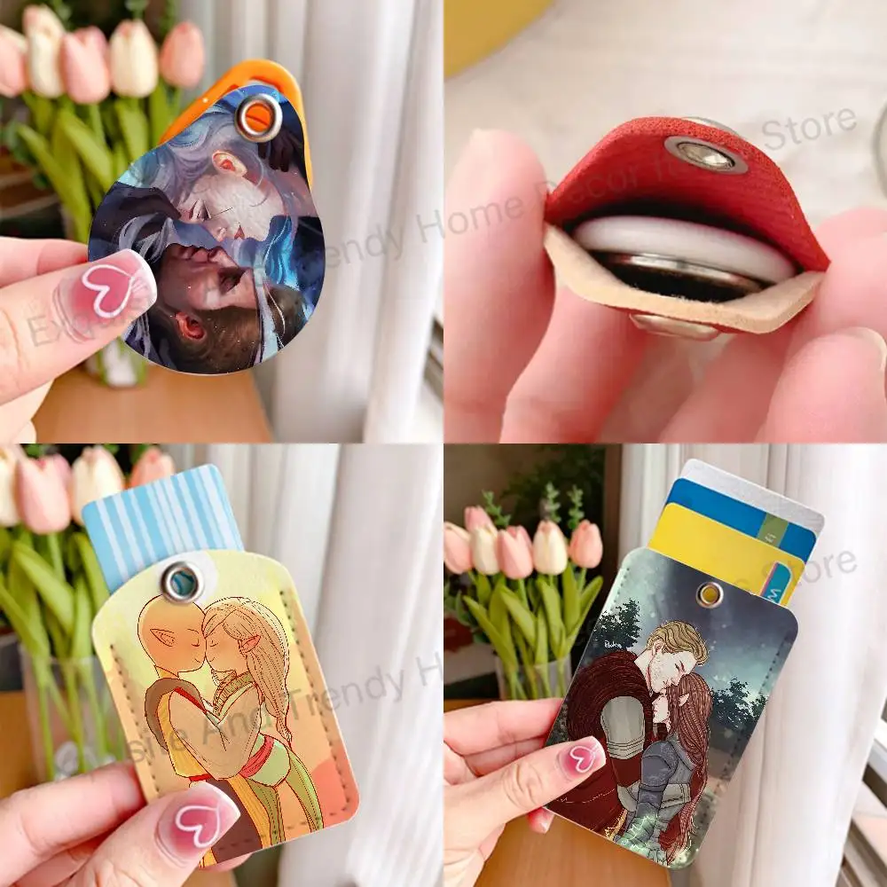 Solas Cullen D-Dragon A-Age Leather Card Holder with Exquisite Keychain purpose Case for Air Tag Metro ID Access Control Card