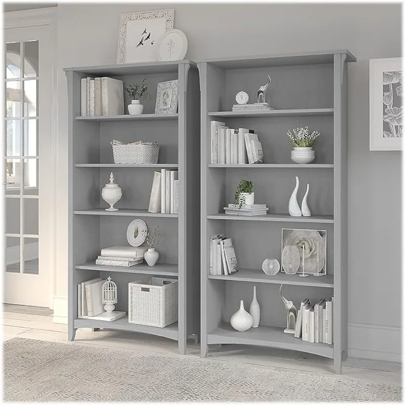 Salinas 5-Shelf 63-Inch H Tall Bookcase, Cape Cod Gray, 2/Set