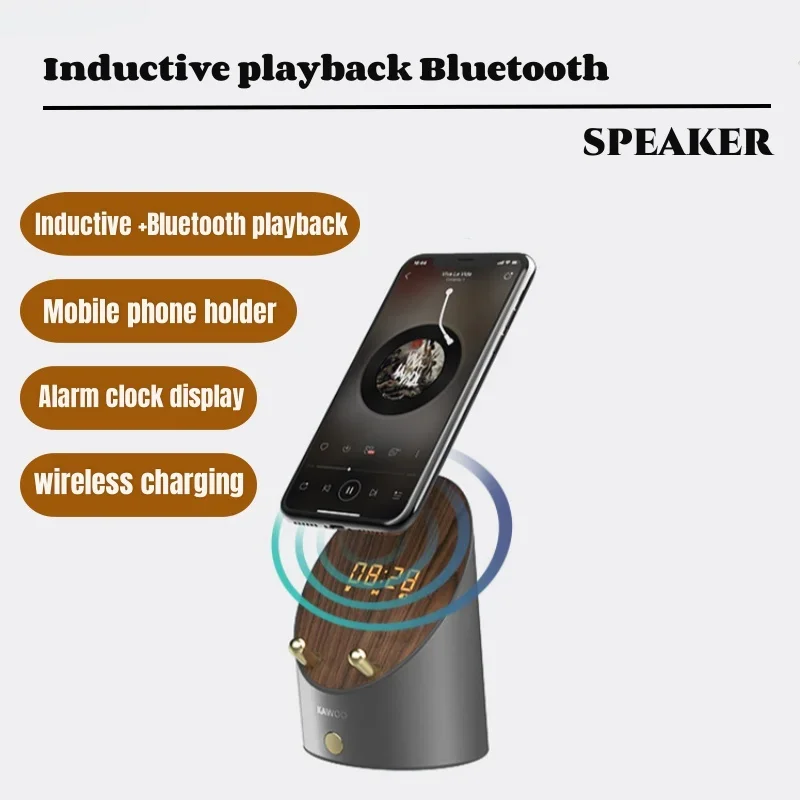 

Wireless Charging Smart Induction Bluetooth Speaker Sound Box Portable Mini Subwoofer Creative Design Caixa De Som with Clock