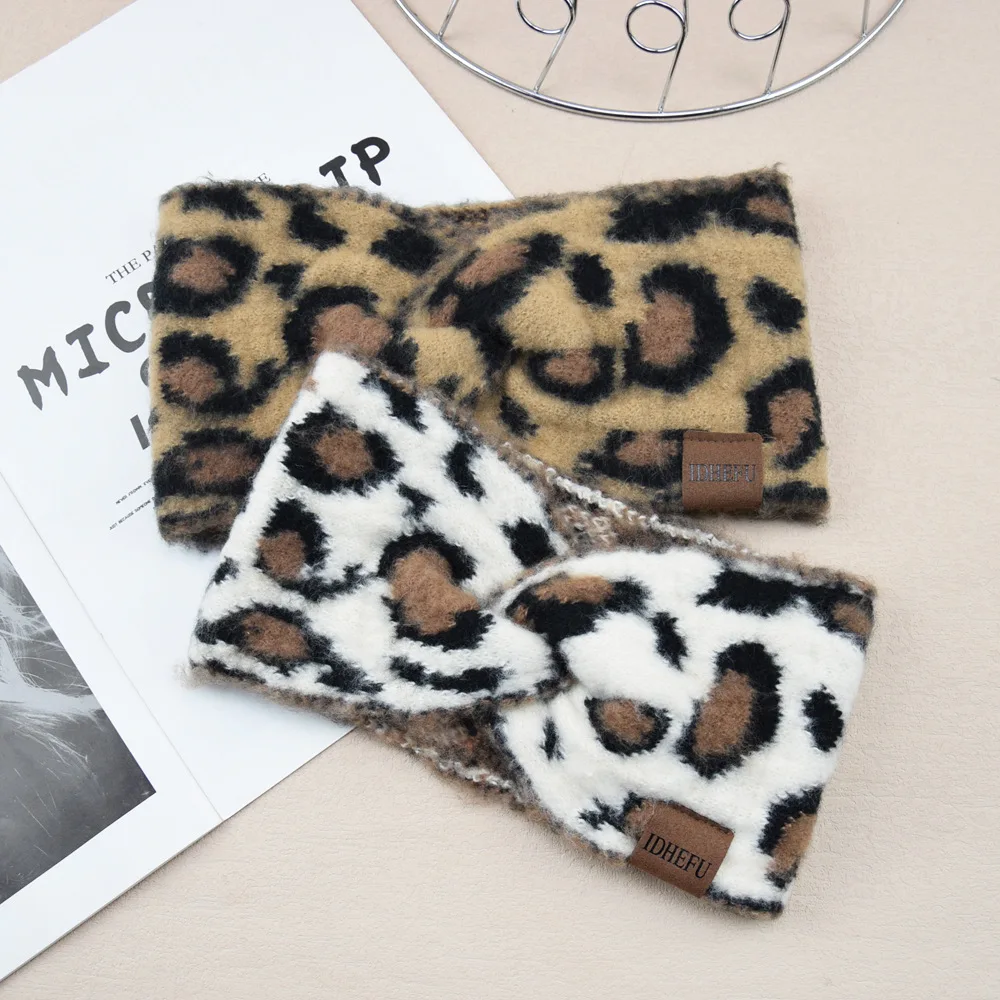 Leoparden-Stirnbänder mit Etikett, gestricktes, klobiges Stirnband, elastisch, gehäkelt, Turban, Ohrenwärmer, Kopfbedeckung für Damen und Erwachsene, Haar-Accessoires – Detail 3