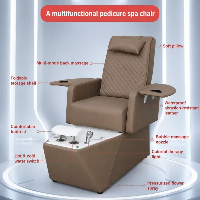 Bohore Electric Pedicure Chair with Foot Bath Single Reclining Sofa for Nail Art Eyebrow and Eyelash Beauty Furniture