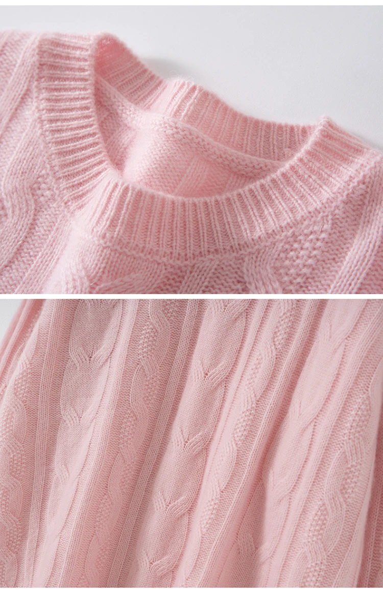 Basic Cable Stitch 100% Cashmere Knitwear Women's Soft Warm Simple Autumn Winter O-Neck Pullover Sweater Clothing Tops