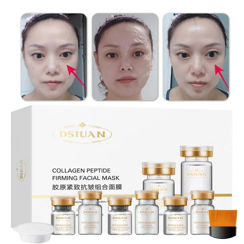 Korea 6 vials Collagen Peptides Freeze-Dried Powder Mask Kit Facial Firming Moisturizing Hydration Rejuvenating Skin Care Beauty