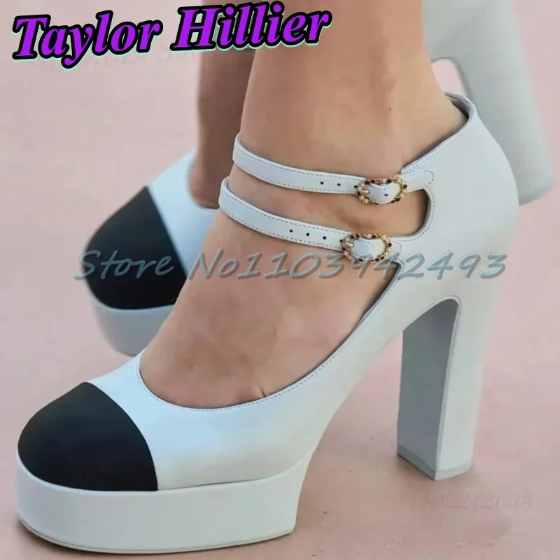 Black Silver Heels Patchwork Double Belt Pumps For Women Designer Luxury Shoes Ankle Buckle Strap Spring Summer Zapatos De Mujer