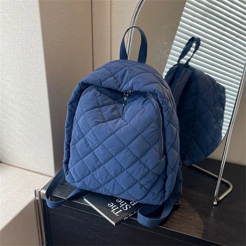 حقيبة ظهر كاجوال مبطنة بالقطن ذات سعة كبيرة، حقيبة مدرسية خفيفة الوزن منتفخة بلون سادة للنساء والفتيات #4