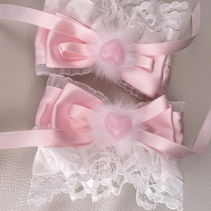 1 par nova lolita artesanal rosa laço arco headpiece pele doce clipe y2k menina amor bowknot duplo rabo de cavalo grampo de cabelo acessórios