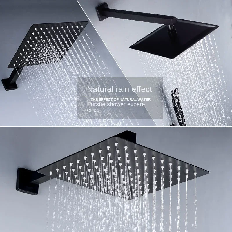 Stainless Steel Slim Shower Head 12/10/8 Inch Rain Shower Head Round and Square Shower Head Black Finish Enjoy Rain