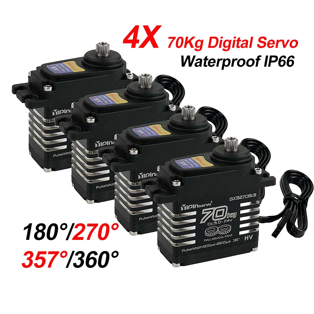 

4pcs 70Kg High Torque Servo RC Digital Servo Metal Gear Brushless Motor 180/270/357/360 Degree for 1/10 1/12 Car Models