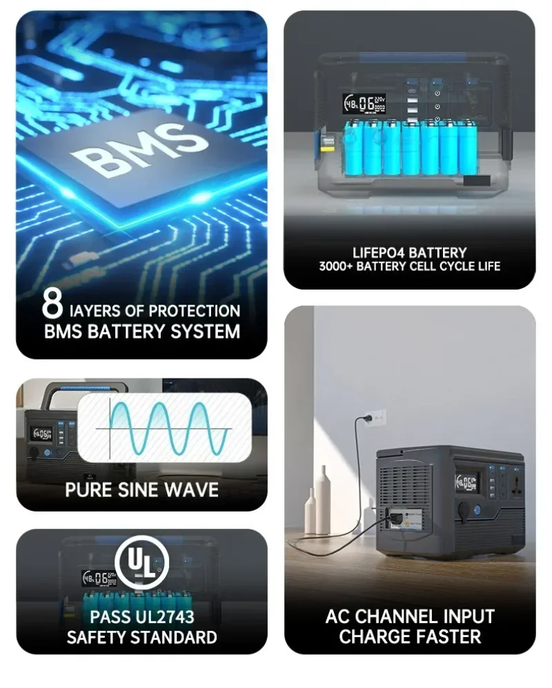 1000 واط 600 واط 162000 محطة طاقة محمولة بقدرة mAh، شاشة LED، بطاريات خارجية، بنك طاقة للاستخدام في حالات الطوارئ أثناء السفر والمغامرة