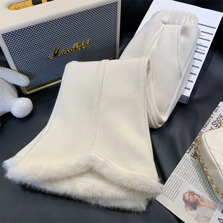 Winter Children Girl Flare Pants Thicken Velvet Fluffy Pant Cuffs Kid Girls Trousers Casual White Cotton Toddler Baby Girl Pants