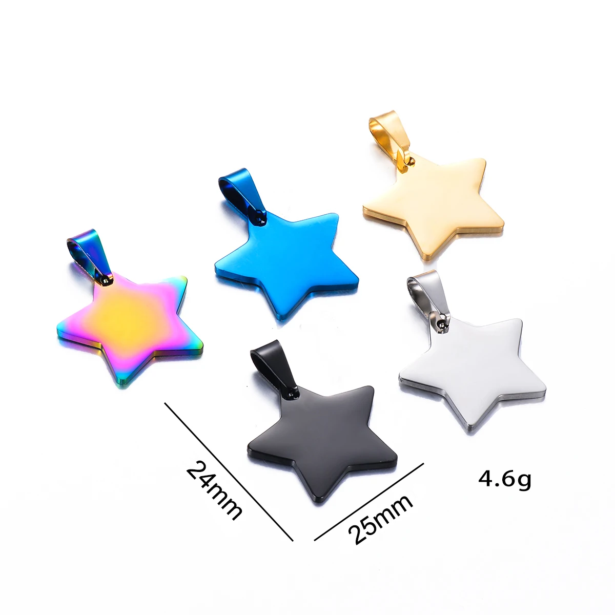 10 Pcs Wholesale Dog Tag Star Shape 5 Colors Unisex Stainless Steel Stamping Blank ID Pendant Necklace Jewelry 24x25