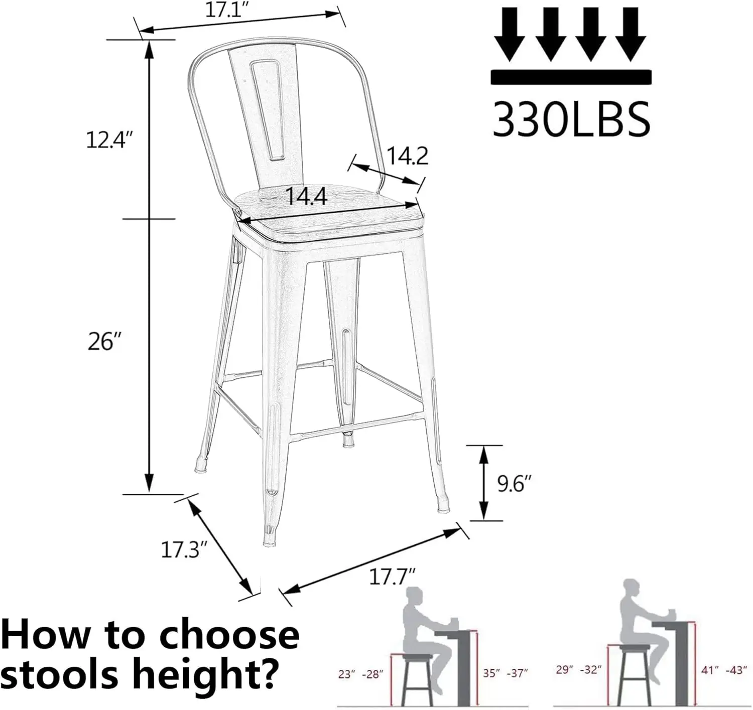 Swivel Metal Bar Stools, Costas altas, Estilo Industrial, Restaurante Altura, Conjunto de 4, 26"