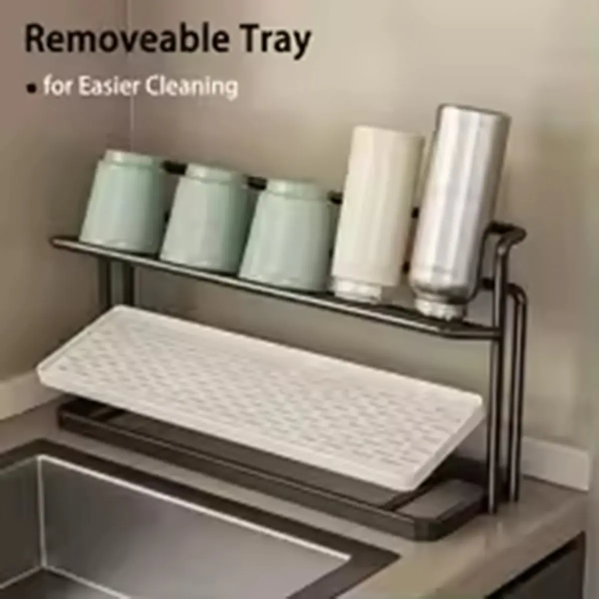 NOCM 1PC Double-Layer Wrought Iron Drainage Tray Rack Countertop Glass Cup Cup Water Cup Multi-Layer Storage Rack