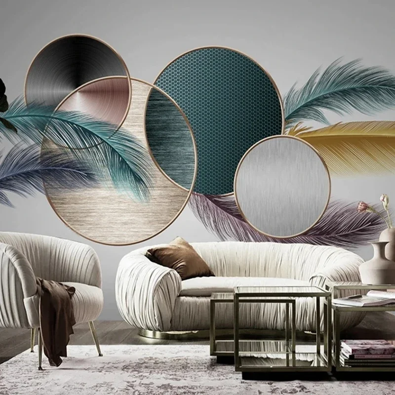 Nordic Colorful Feather Abstract Round Pattern Mural Custom Wallpaper TV Sofa Background Home Interior Decoration Wall Paper 3D