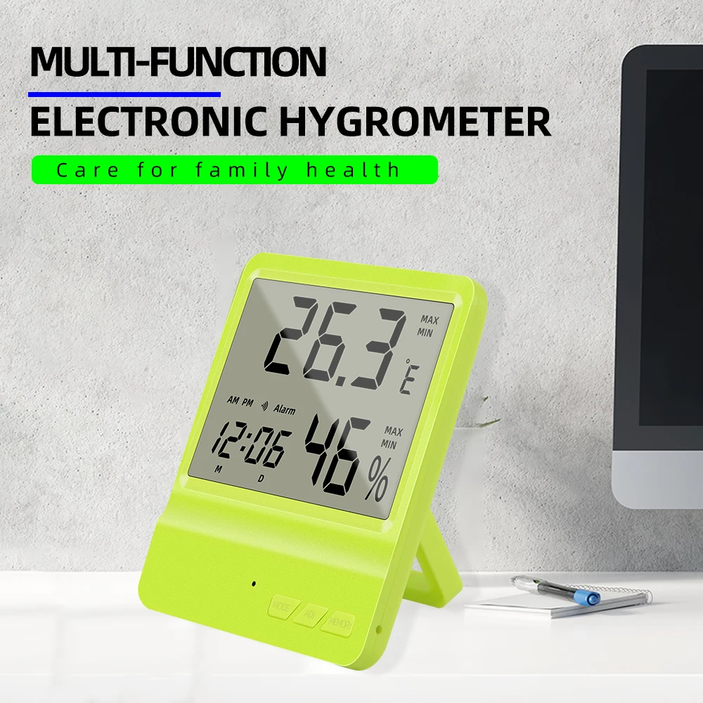 Lcd Display Thermometer Hygrometer Multi-Function Household Indoor Clock Temperature Humidity Meter Wall Hanging & Standing Room