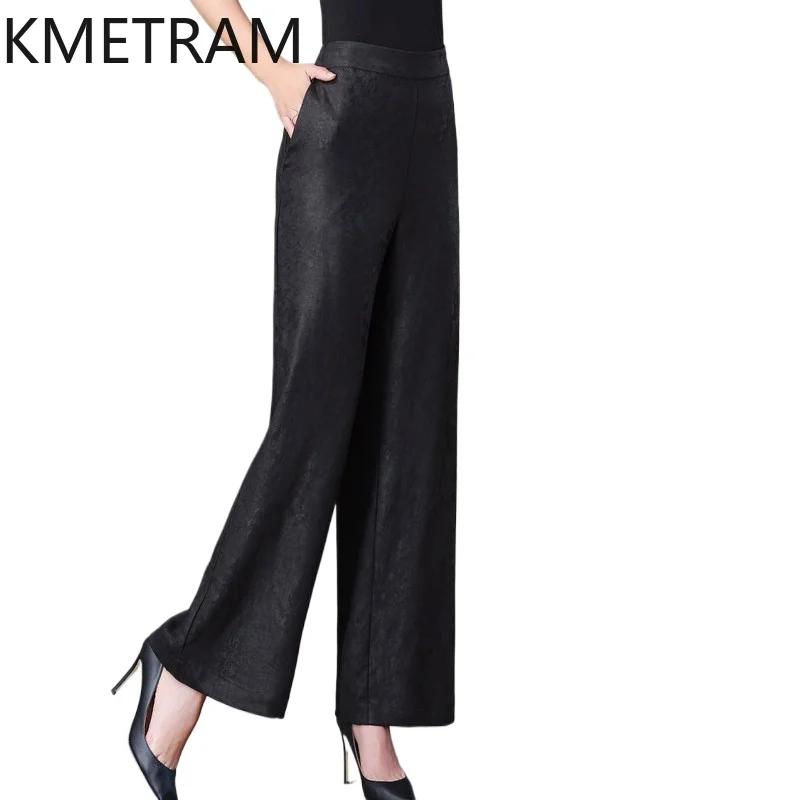 

KMETRAM 100% Real Mulberry Silk Trousers Women 40MM Silk Black Pants 2026 Autumn Elastic Waist Straight-leg Pants Ropa De Mujer