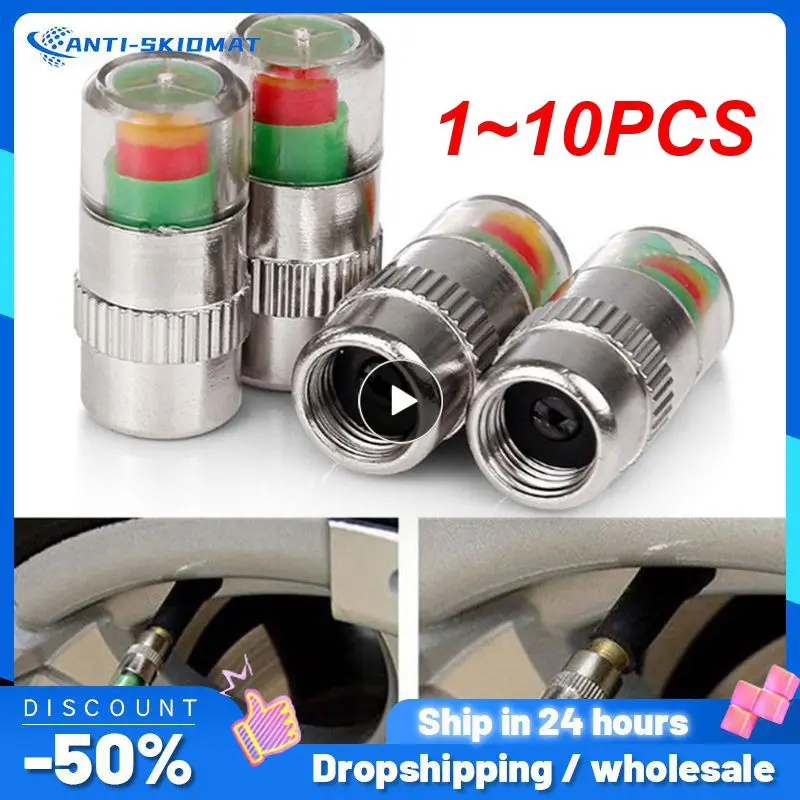 1~10PCS Tire Pressure Indicator Valve 3 Color Motorcycle Silver W/Sensor IndicatorCap Eye Alert For 32PSI(2.2Bar)