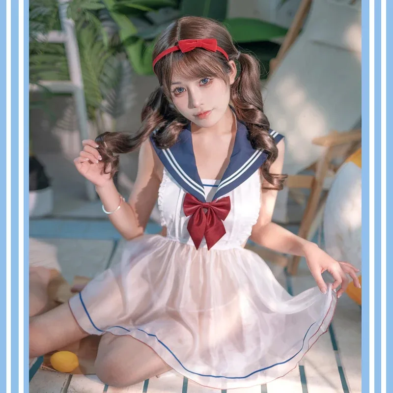 

DY20Sexy Lingerie Sexy Perspective Bow Backless Dress Cosplay Sailor Uniform Temptation Role Play Student Costume25