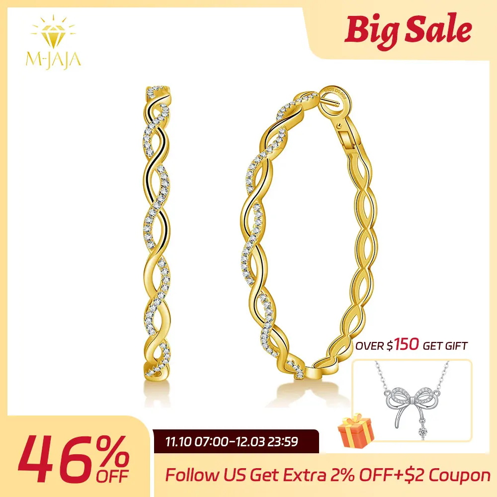 

M-JAJA серьги-кольца с муассанитом и бриллиантами, витые серьги «Бесконечность» для женщин, позолоченные 18 К, стерлинговое серебро S925, ювелирные изделия