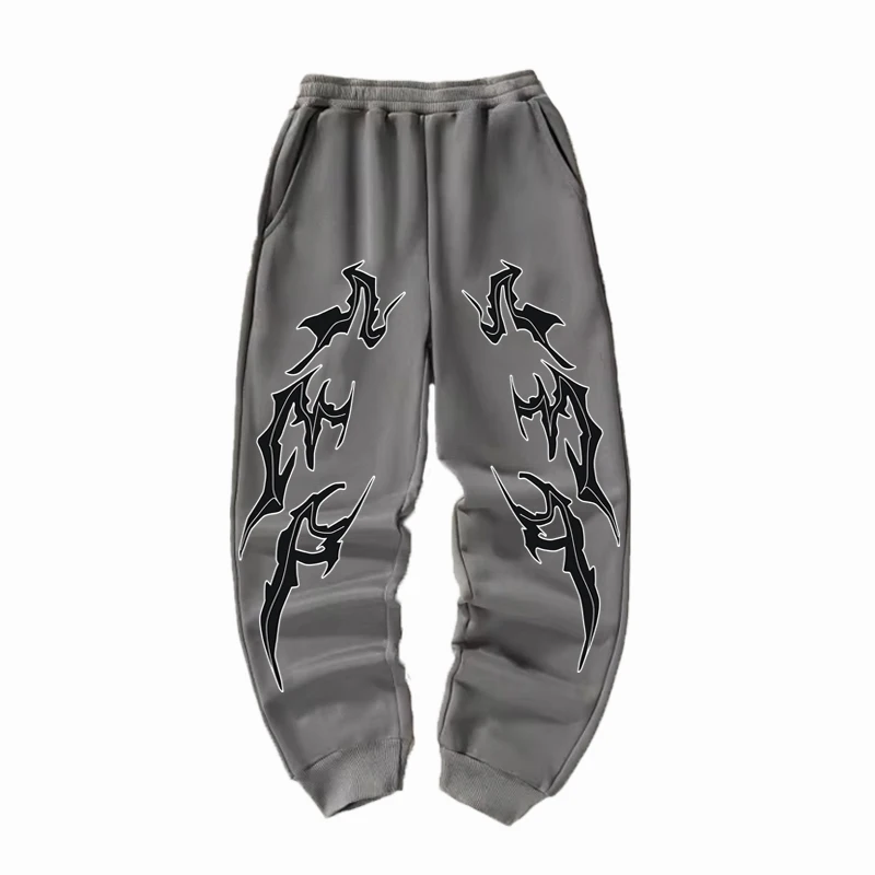 Men Pure Cotton Pants 2024 Gym Y2k Retro Printing Element Pattern Loose Casual Jogging Leggings With Loose Versatile Drawstring