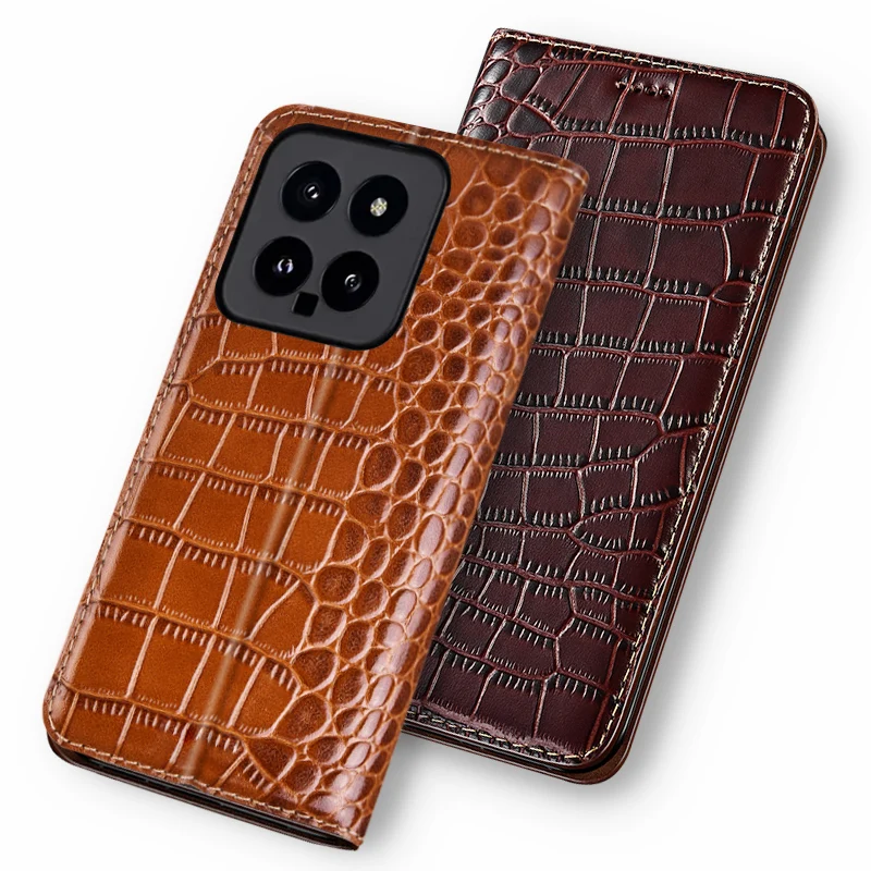 

Cases For XIAOMI Mi 14 14T 13 13T 12 12X 12T 11 11T Pro Lite 5G NE Crocodile Flip Case Cowhide Genuine Leather Magnetic Cover