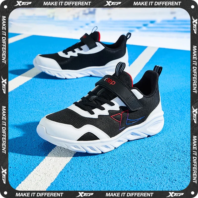 Xtep Middle and Older Children's Running Shoes for Boys  Autumn Velcro Mesh Breathable Lightweight Sport Shoes 676315119551