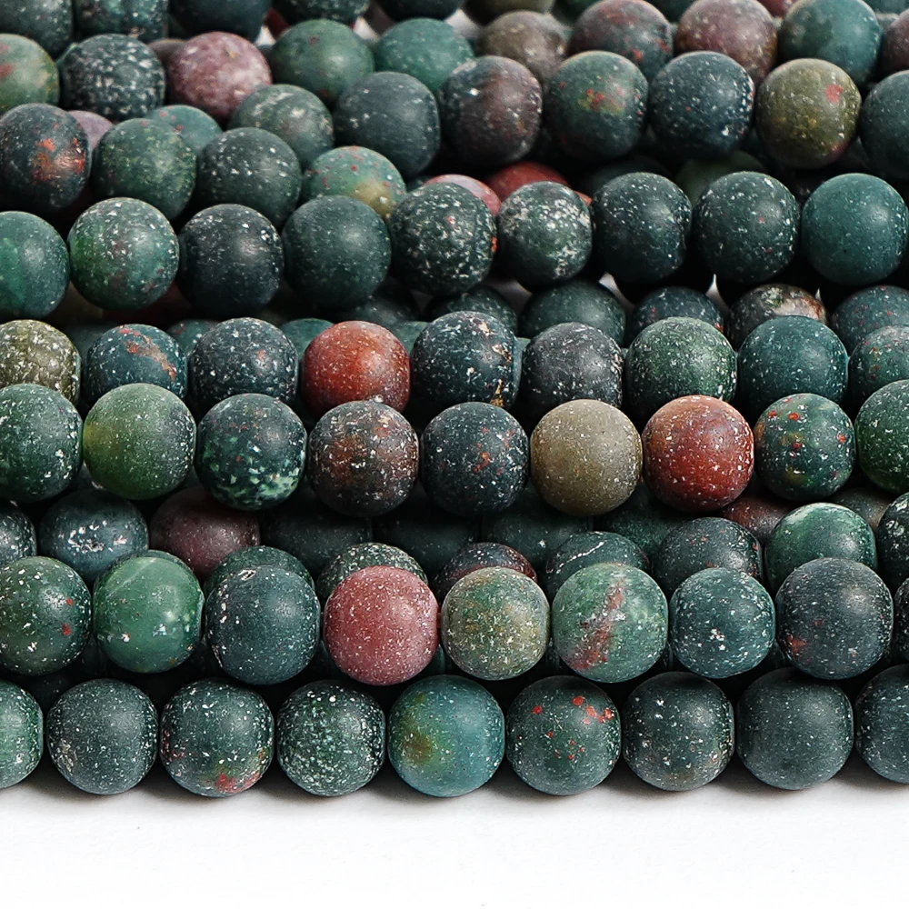 

4mm Matte Dark Green Bloodstone Round Beads Loose Spacer Beads for Boho Jewelry Making Vintage Style Bracelet Wholesale Supplies