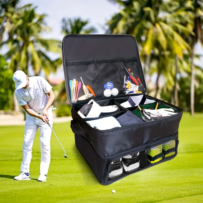 

1 Pieces 2 Layer Golf Luggage Storage Box，Nylon Car Lock with Independent Ventilation Compartment，Used for storage 2 PairofShoes