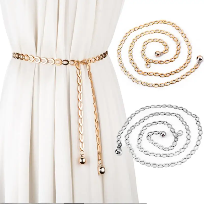 Women Fashion Belts Luxury Designer Belt Retro Silver Carved Hollow Out Chain Belt for Women Elegant Round Metal Women Belt