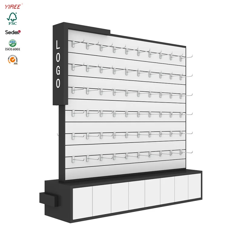 

custom.Custom logo wood metal stands slatwall shoe store display gondola shelving double-sided for socks