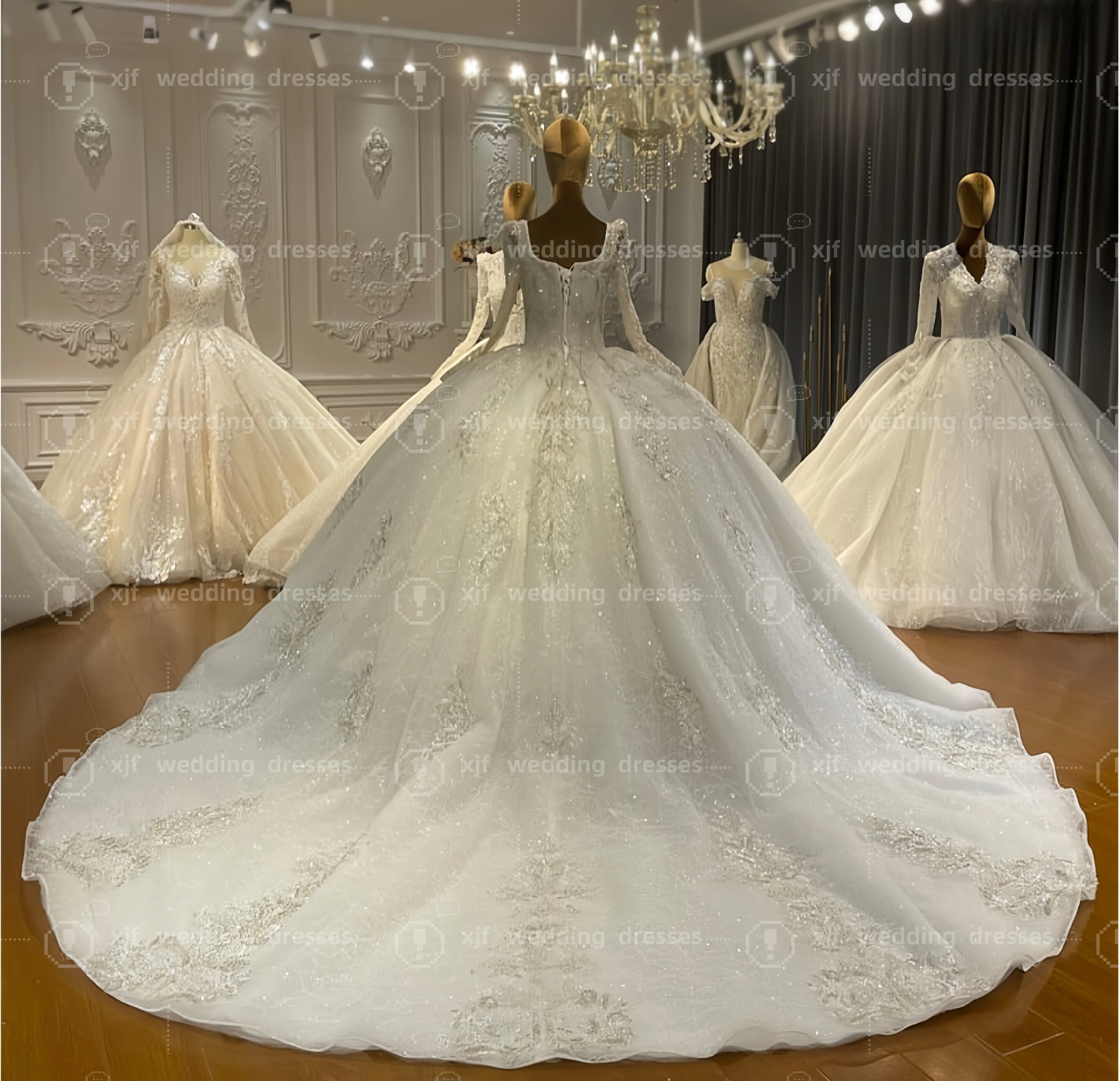 ที่กําหนดเองสแควร์คอแขนยาวลูกปัดหรูหราชุดแต่งงาน vestidos de novia amanda novias amanda novias อย่างเป็นทางการ