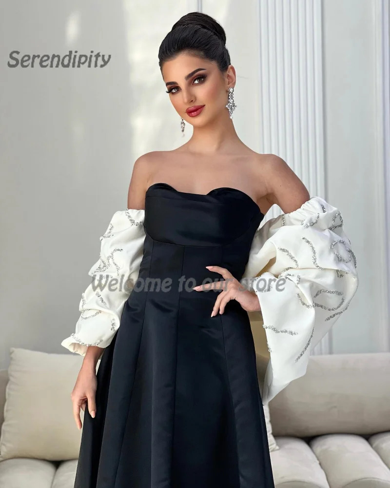 Gaun Prom lengan Puff berpayet elegan gaun malam panjang Formal lurus Stweetheart fleksible pemeliharaan semi semi Prom untuk wanita seksi 2024