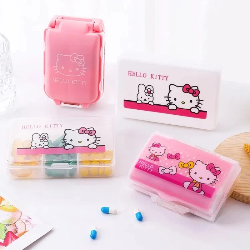 Sanrio hellokykitty Kawaii Cartoon Portable Pill Tissue Box 7 Grid Pill Box grande capacità carino Mini contenitore settimanale portapillole