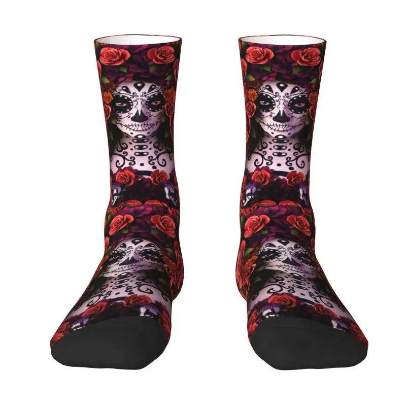 Halloween Catrina Sugar Skull Men Women Crew Socks Unisex Fashion 3D Printed Day Of The Dead Mexican Lady Dress Socks