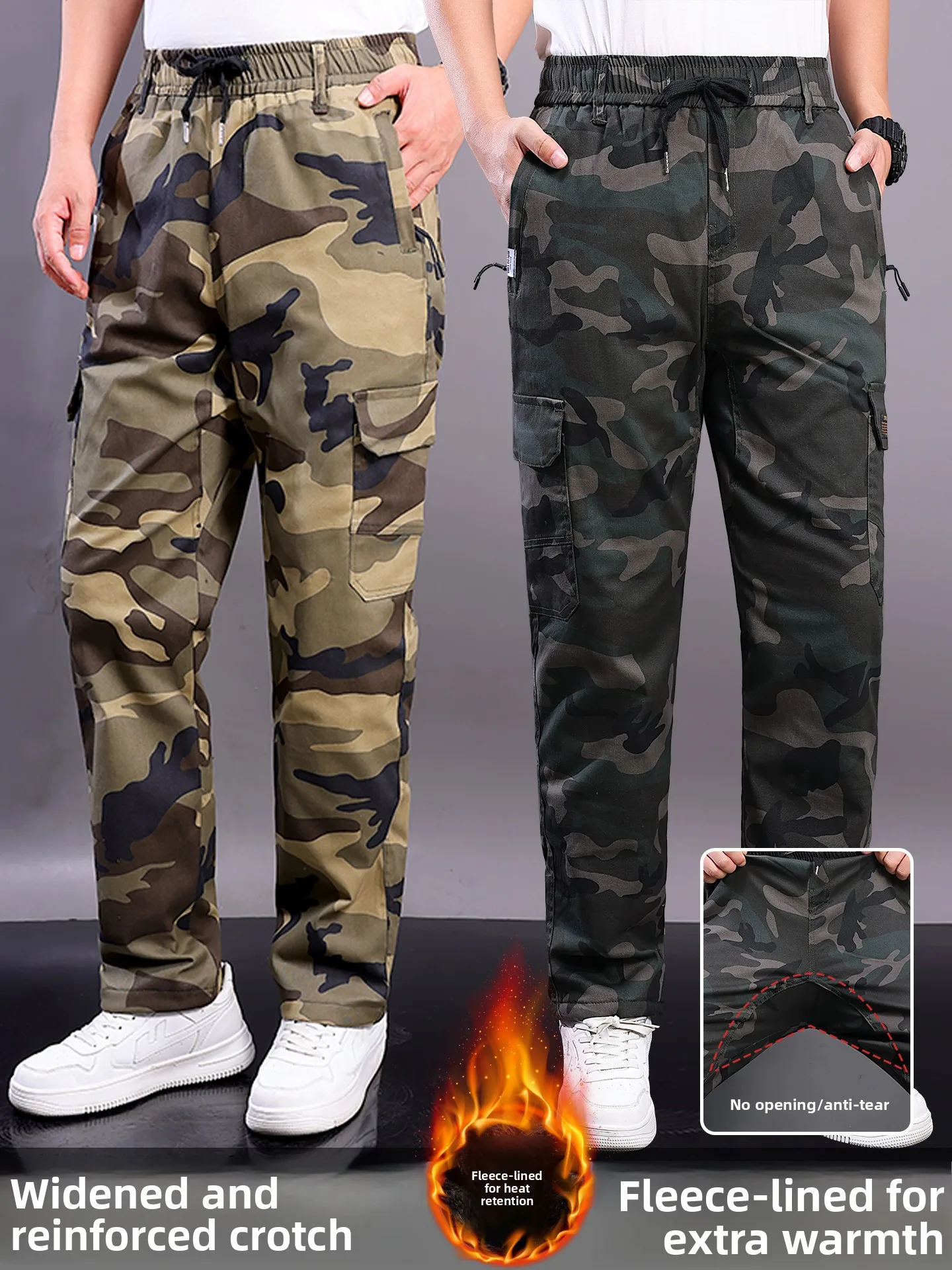 

Thiened Wear-resistant Pure Cotton Loose Camouflage Work Pants Cold-resistant Warm Workwear Trousers with Added Crotch