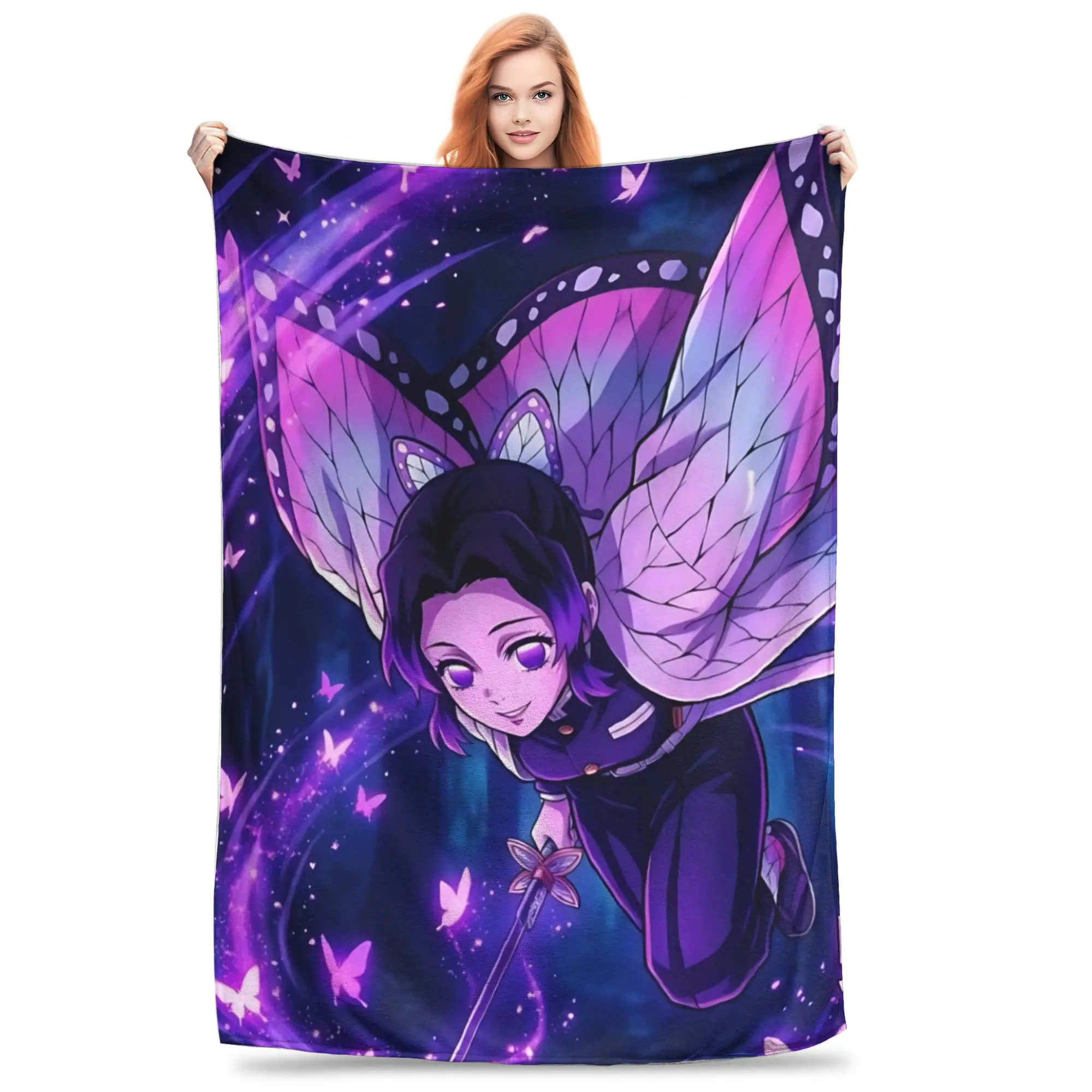 1PC Demon Slayers Anime Shinobu Kocho Blanket Throw Blanket  Novelty Warm Blanket All Season Home Gift